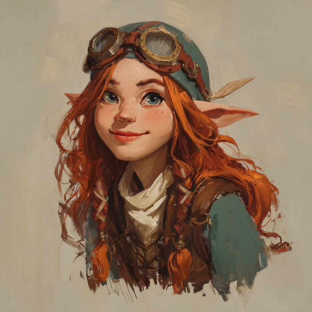 A dnd front portrait of a pretty female rock gnome artificer with a sweet demeanor