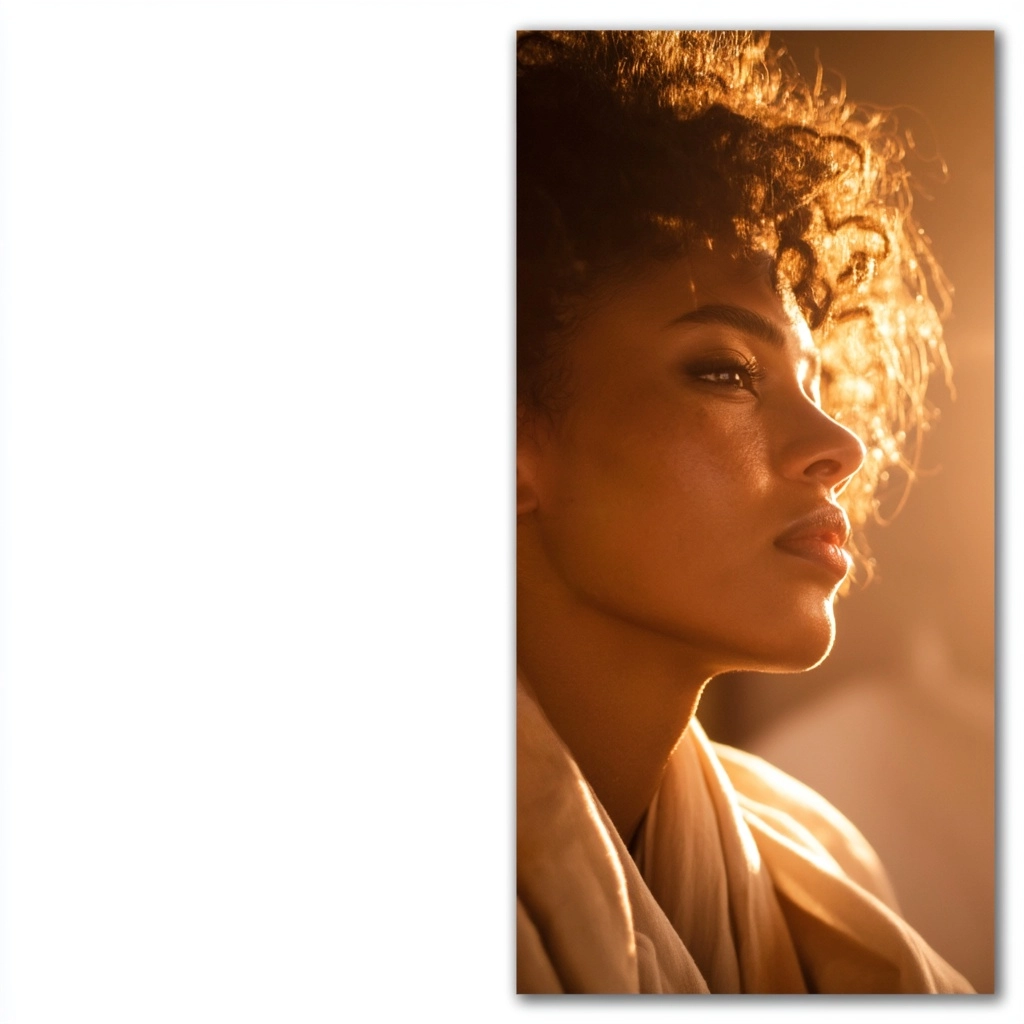 Right side features a semi-realistic digital illustration of an African American woman