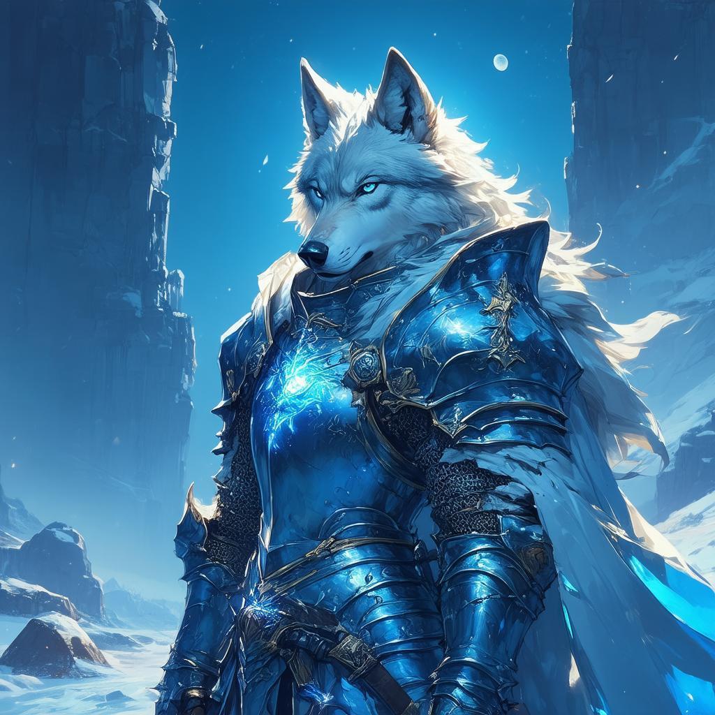 Moonlit Knight in Azure Wolf Armor