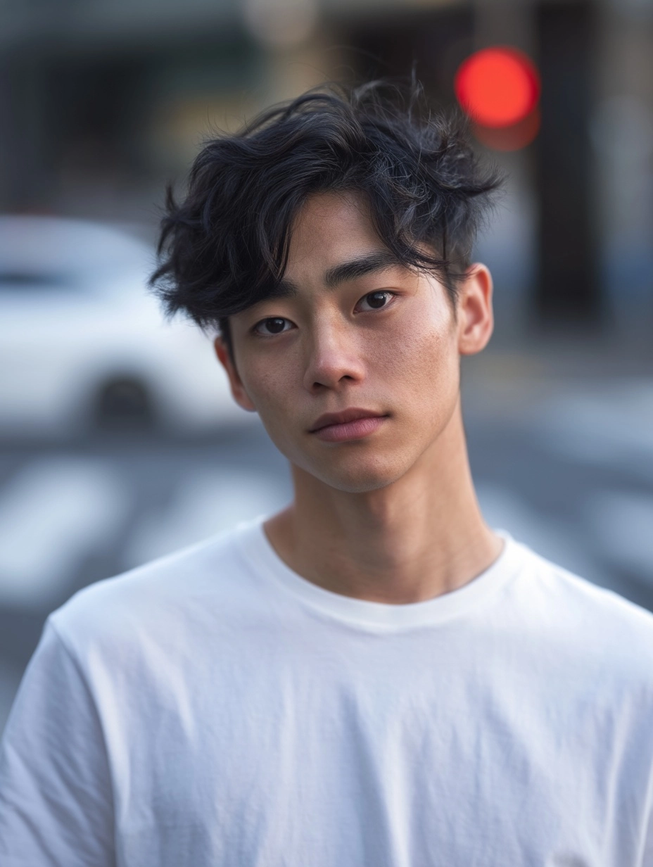 A photorealistic close-up portrait of a handsome young Asian male