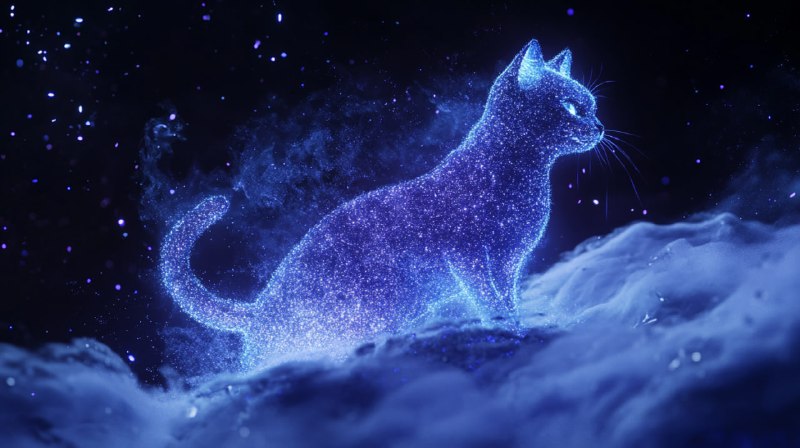 Cat of Glowing Particles Floating Above