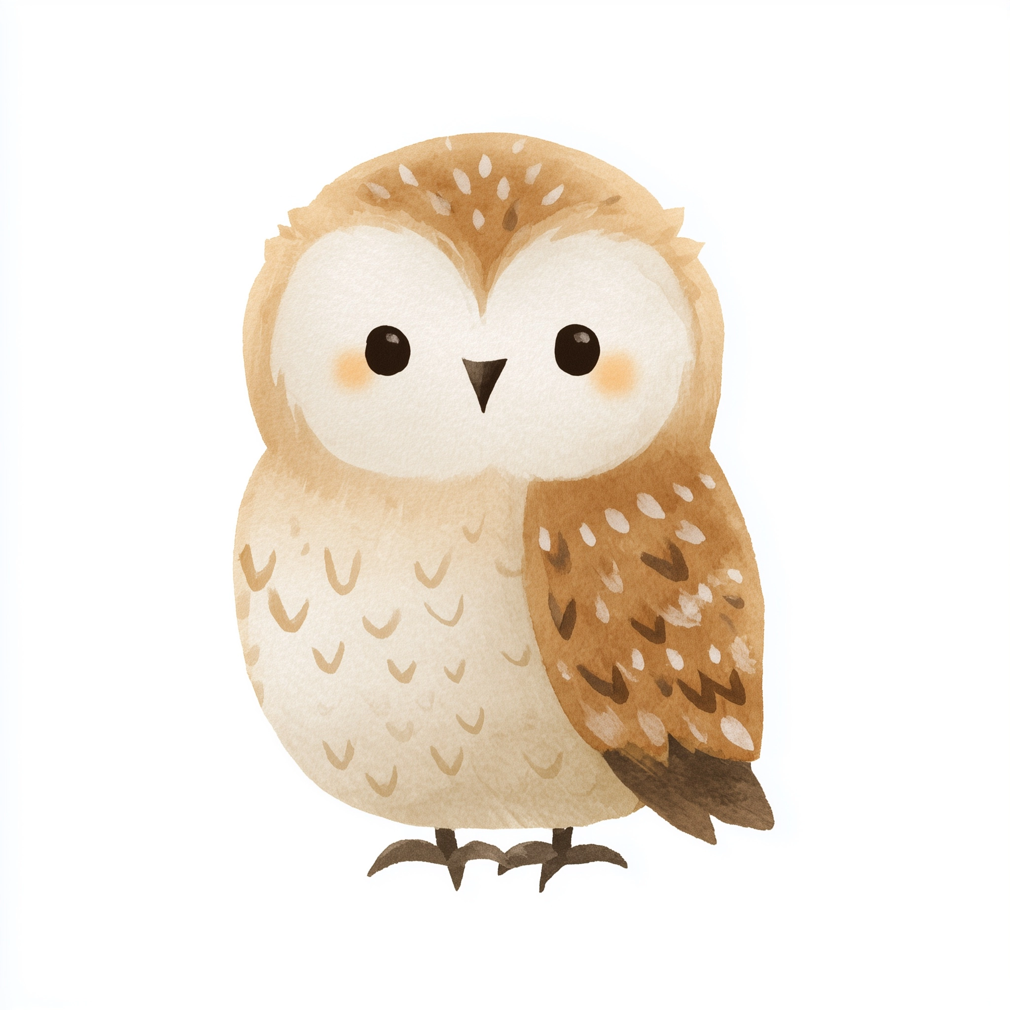 Cute baby owl, boho nursery style, soft watercolor illustration, warm brown and cream