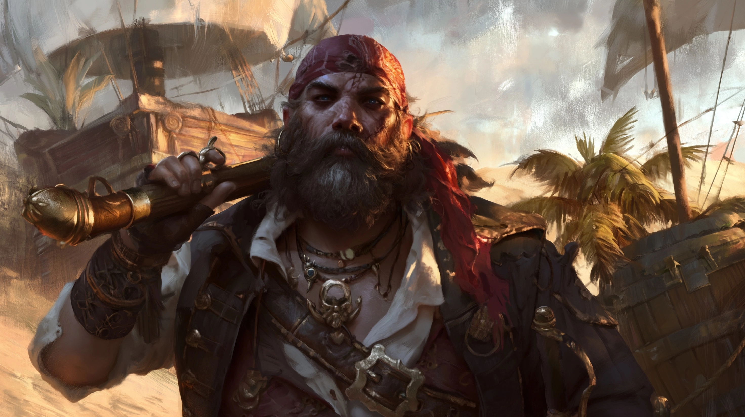 Character art of the bearded charming desert pirate captain