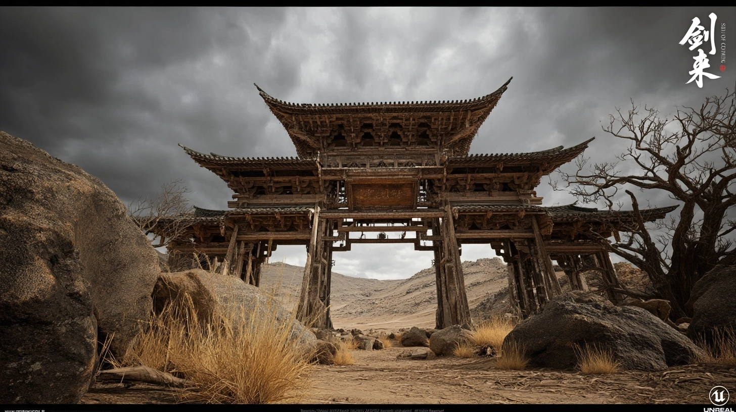 An epic, photorealistic CG rendering, inspired by the "Sword of Coming" (剑来) aesthetic and Unreal En