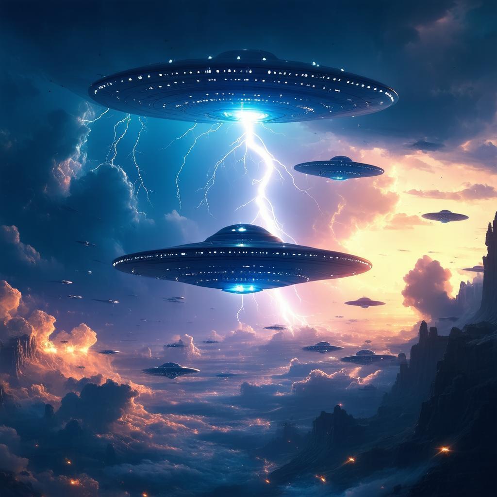 Lightning and Flying Saucers Over Future Lands