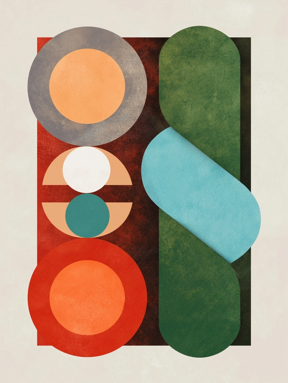Abstract art, bold filled shapes, minimalstic, graphic design, mid century, matisse style