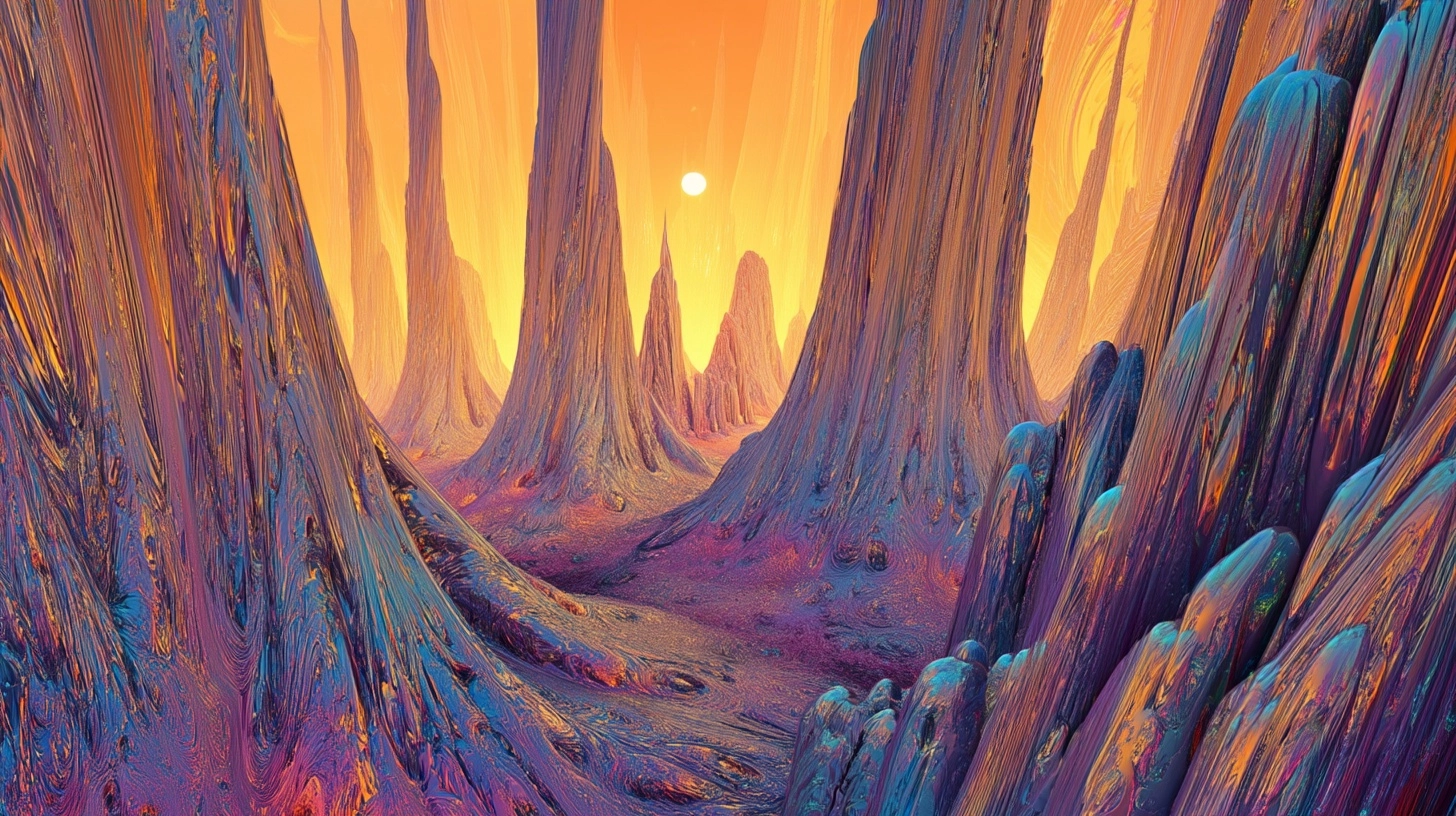 Abstract desktop background, spire and tower array, molten dough texture