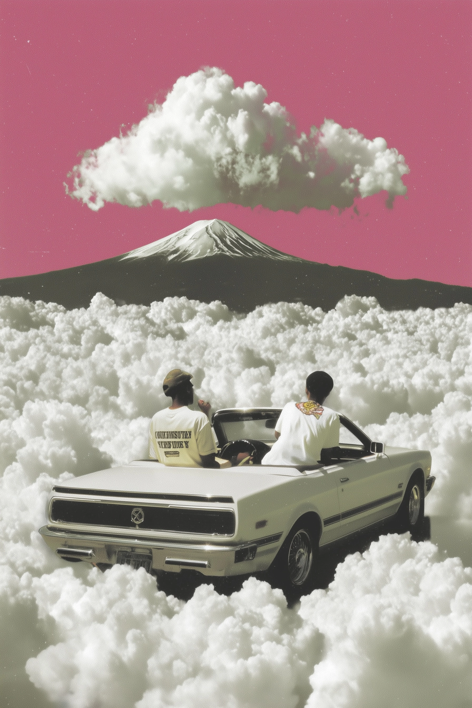 Car in the far horizon with two guys sitting in it.