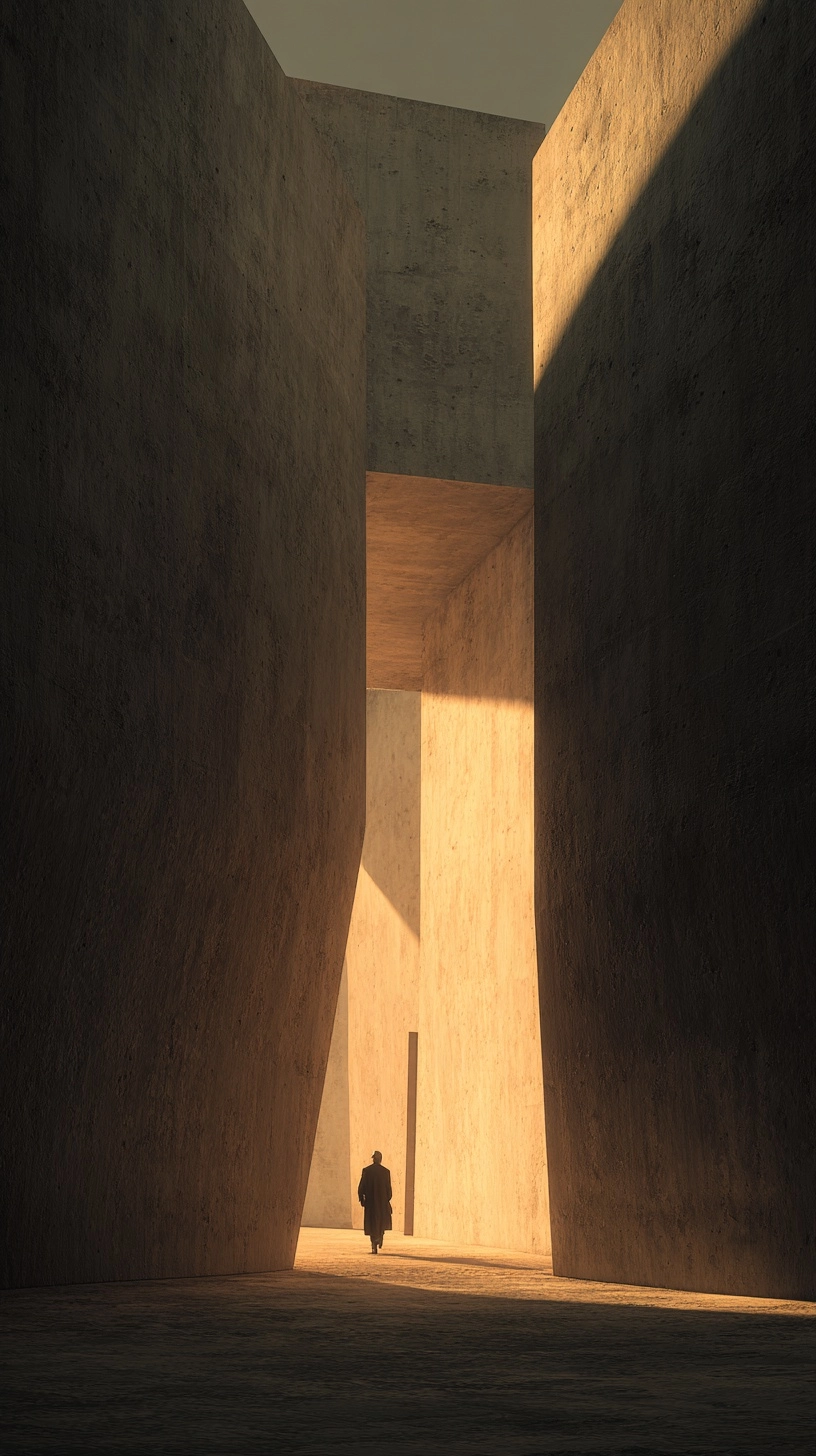 Le Corbusier, Louis Kahn, vast desert landscape in Dunhuang, modernist Buddhist temple