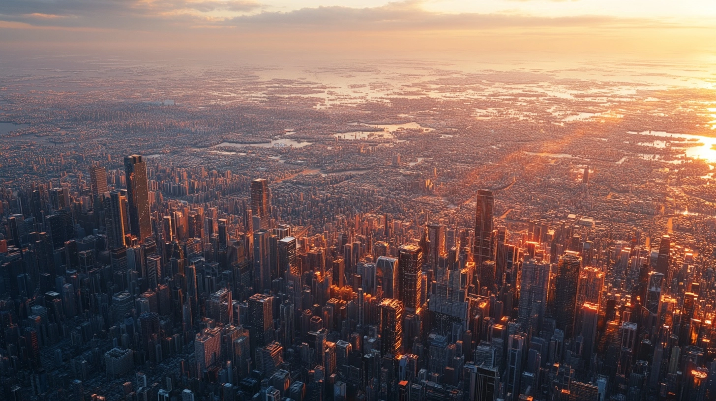 An epic photorealistic futuristic civilization powered by sustainable systems