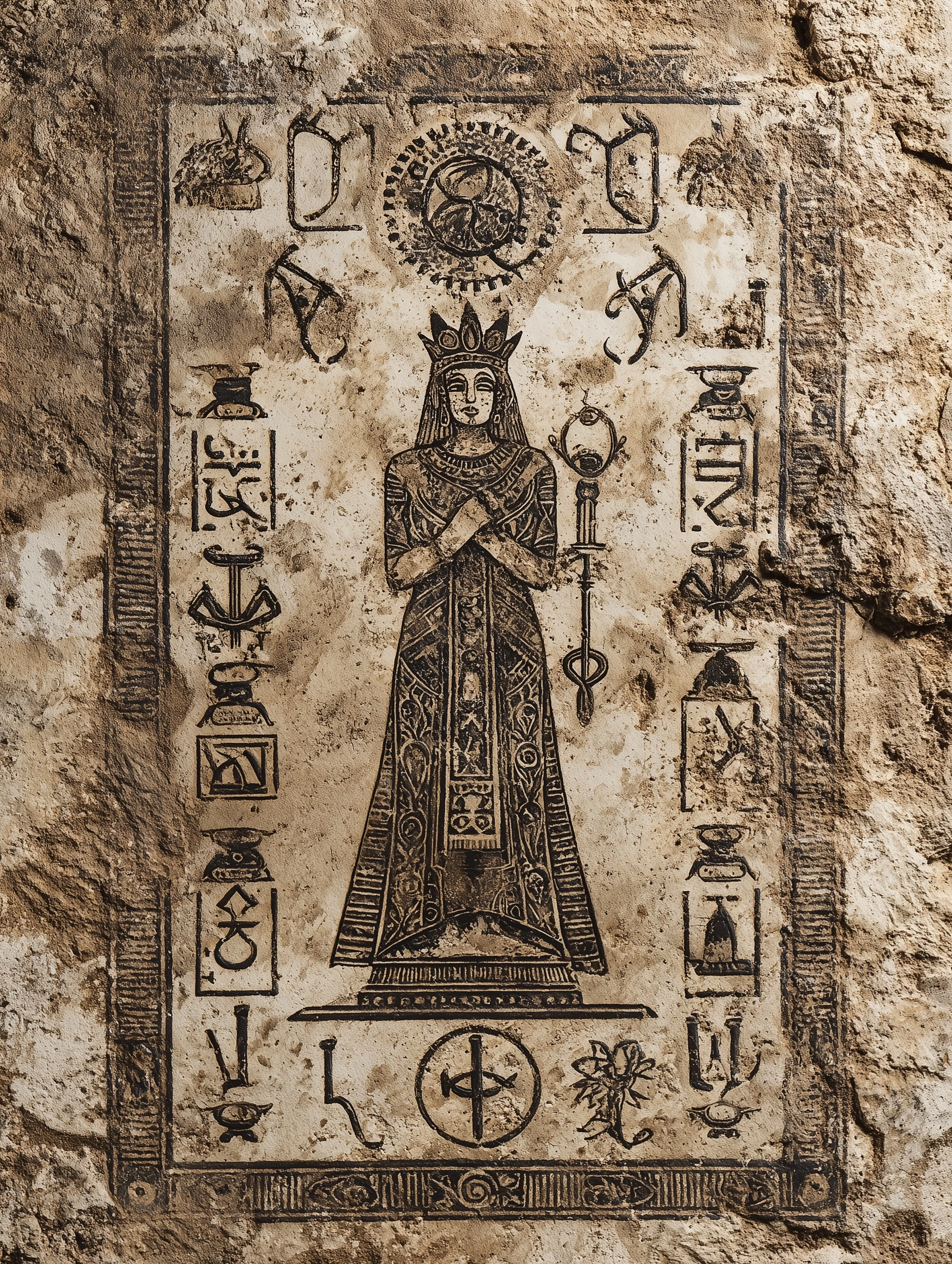 Ancient art of tarot depicted with ancient symbols and numbers showing hte connection between ancien
