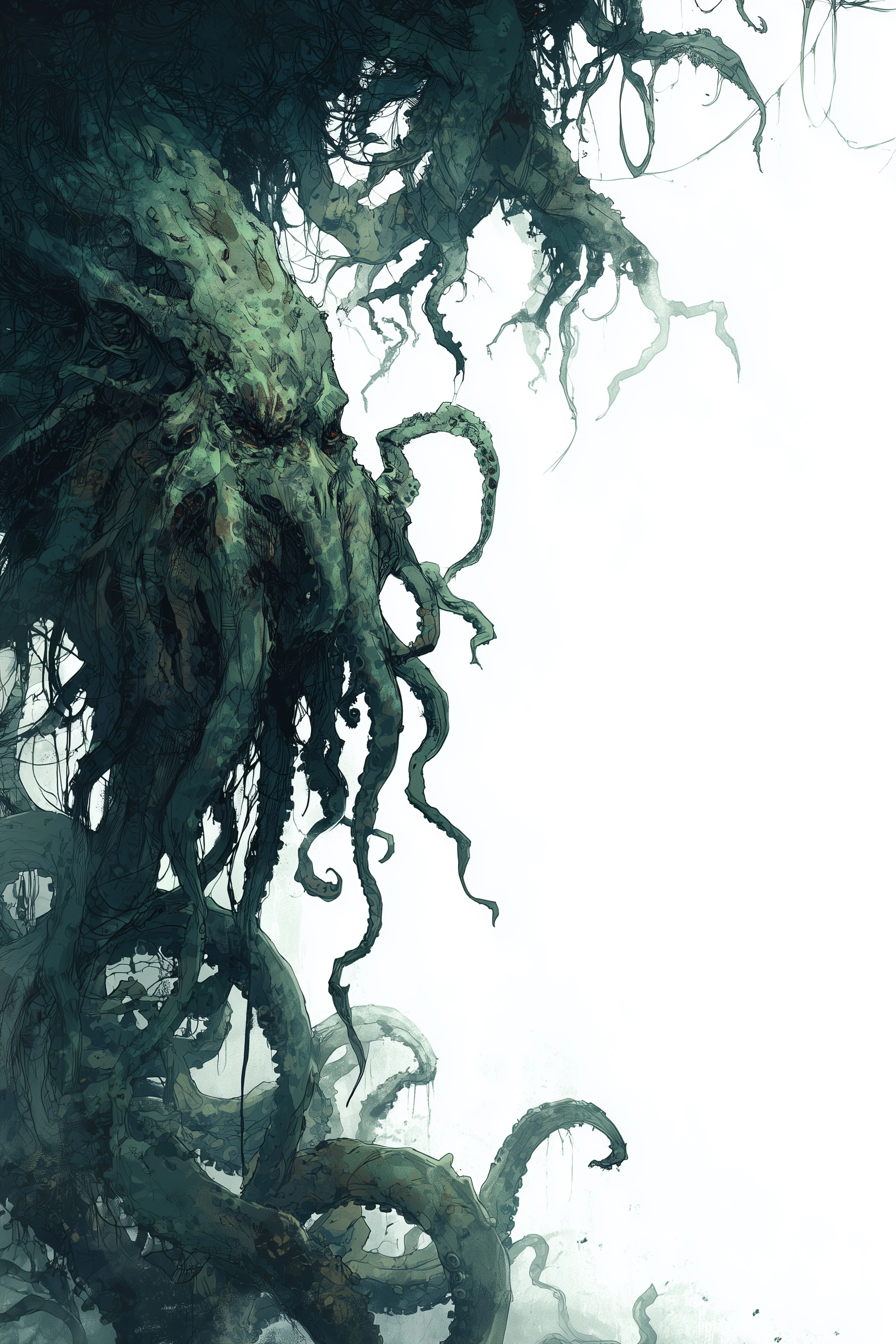 Cthulhu style tentacles creepying into the top left corner of the image area hanging down