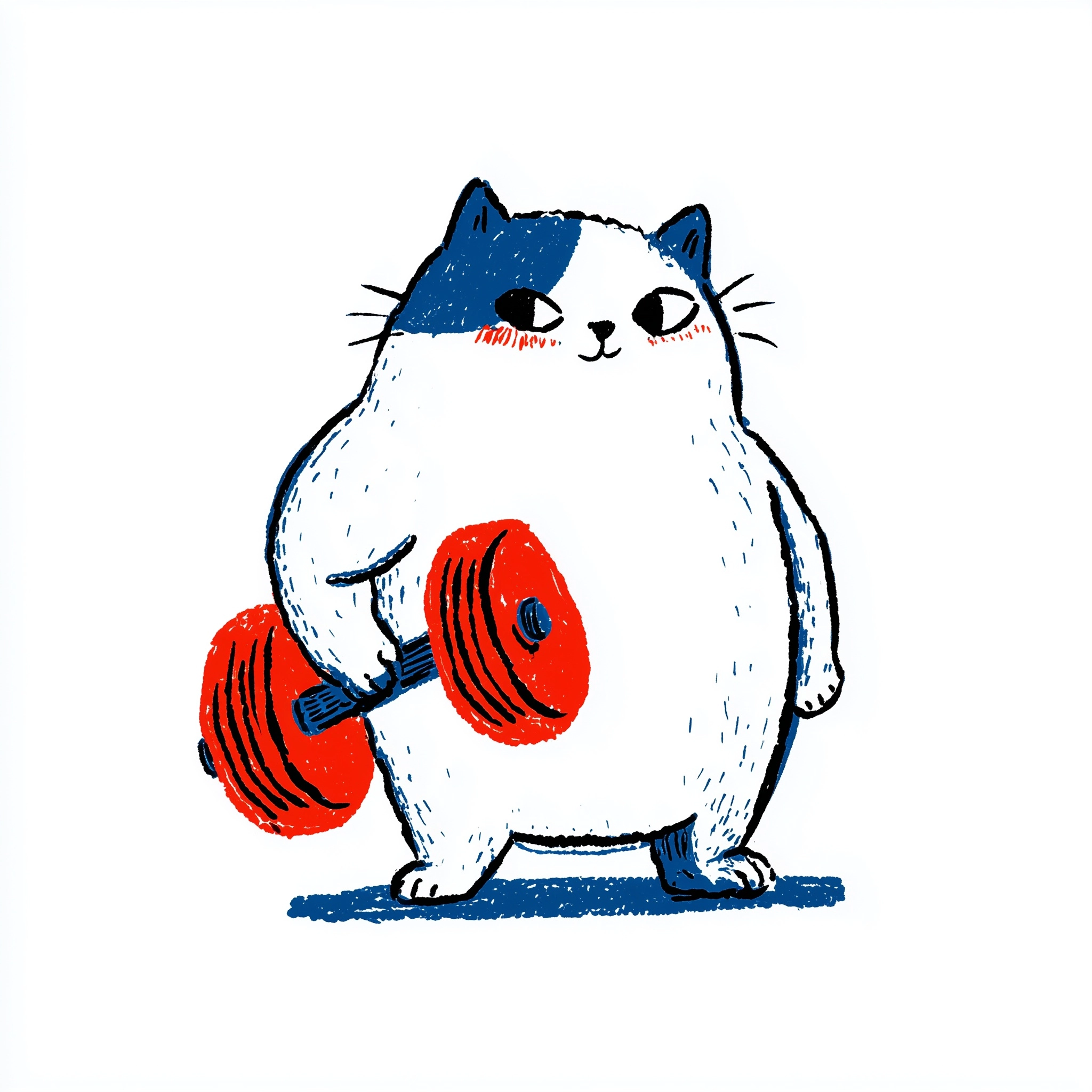 Cute cat holds a big dumbbell and makes a confident expression,cat has arm muscles