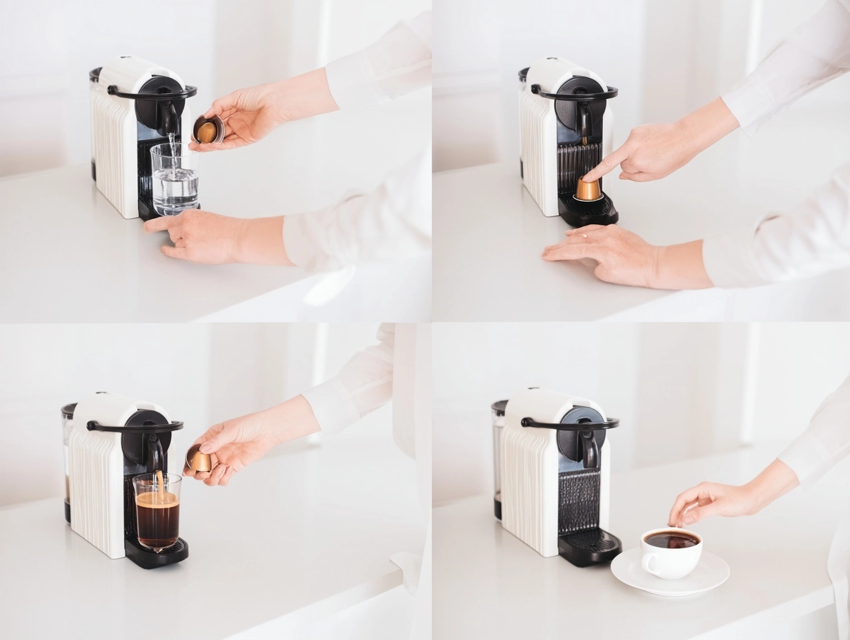 A step-by-step coffee making process using a capsule coffee machine