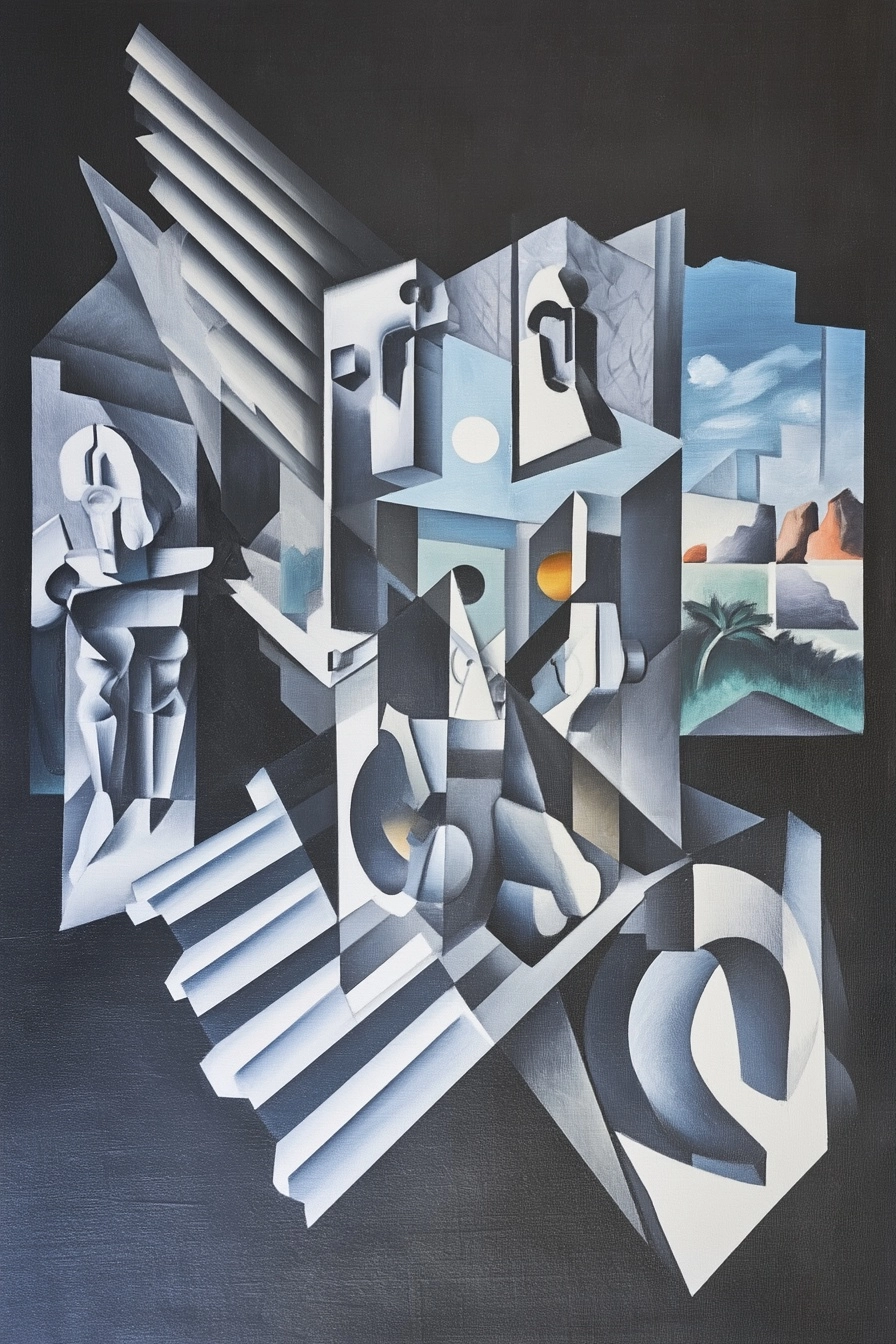 Geometric Minimalistic Fusion painting by Pablo Picasso in Cubism style painting with Geometric mini