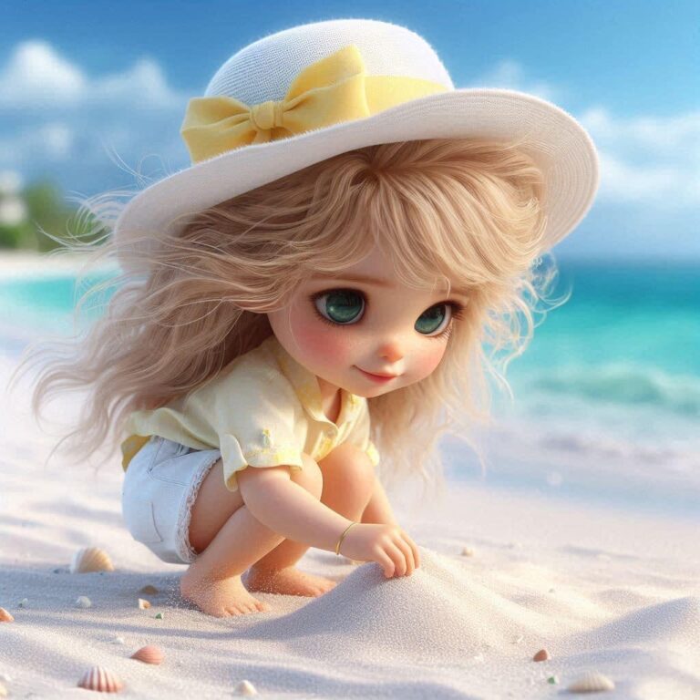 Little Girl Playing on Sandy Beach