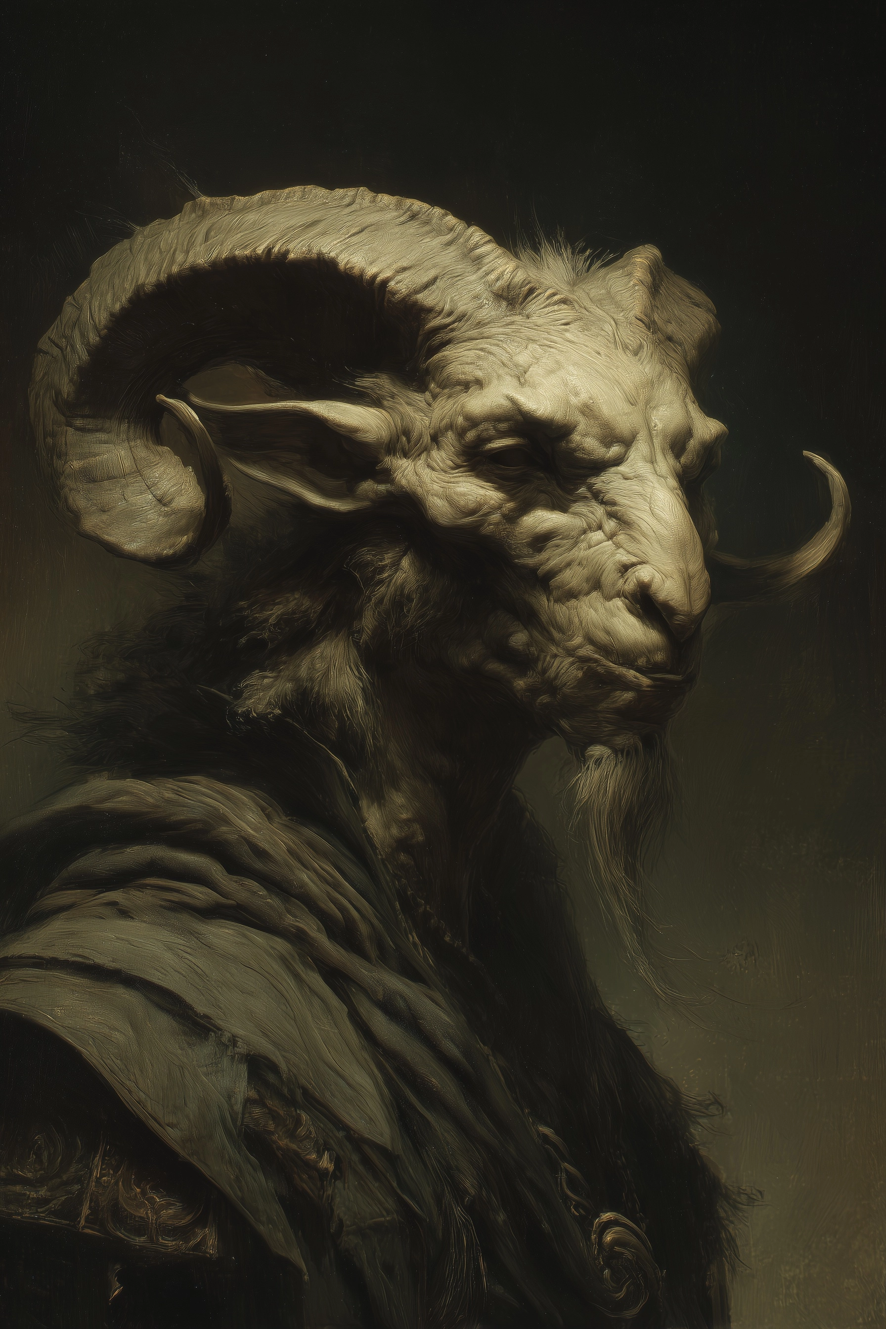 Hyper realistic pencil drawing of a grotesque and horrendous goat head in the art style of Zdzisław
