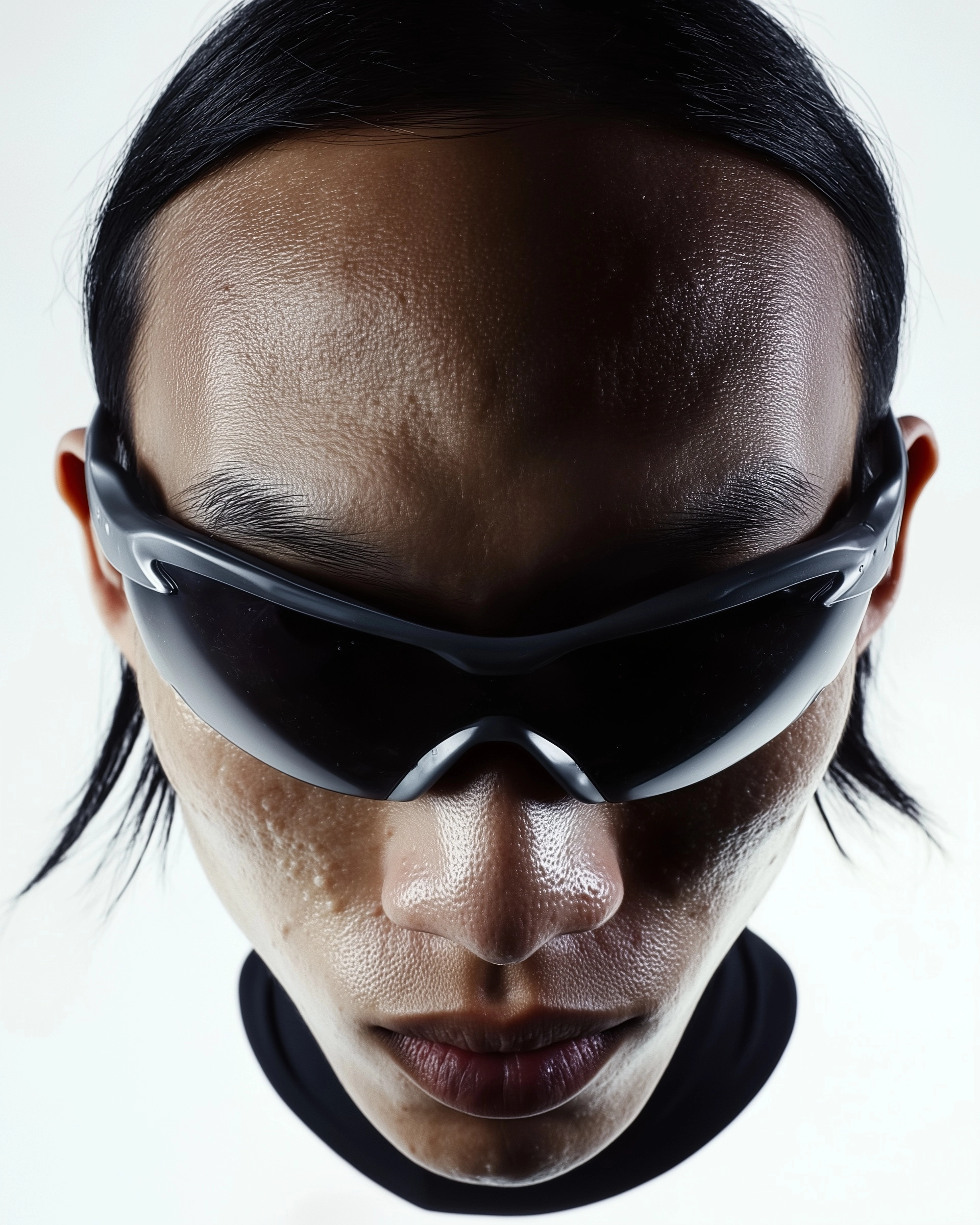 Hyperreal macro headshot of a 23 year old Korean male fashion model