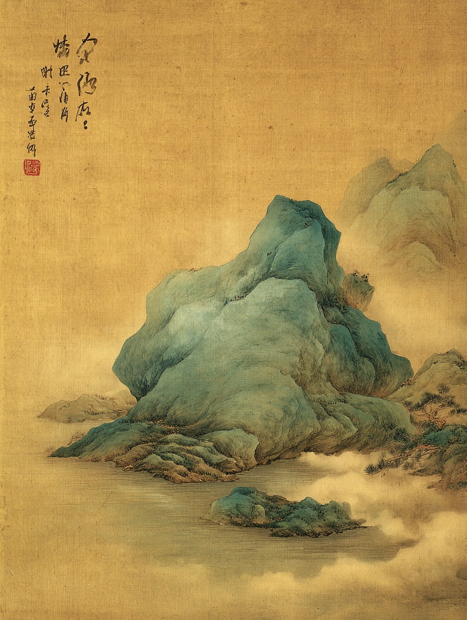 Korean Joseon dynasty traditional sansuhwa blue-green ink painting