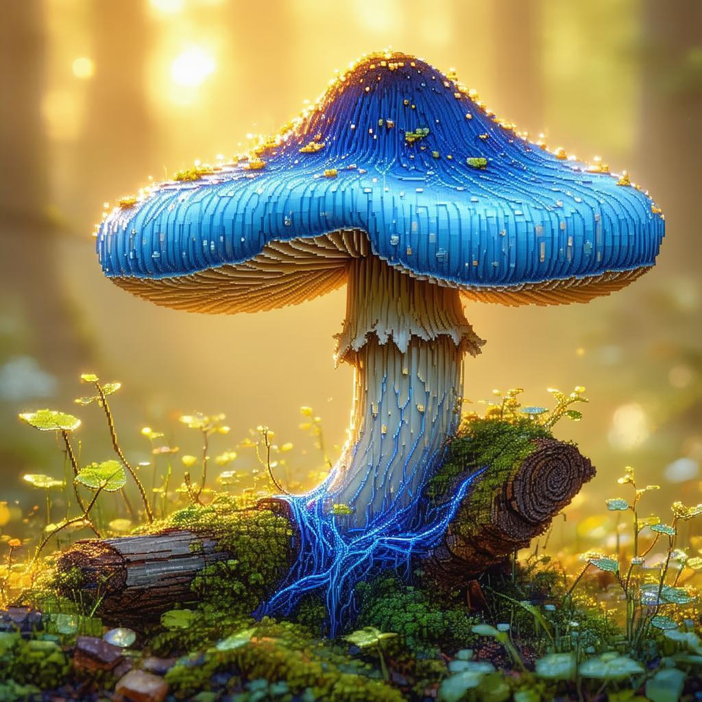 Blue Veined Pixel Mushroom on Weathered Log