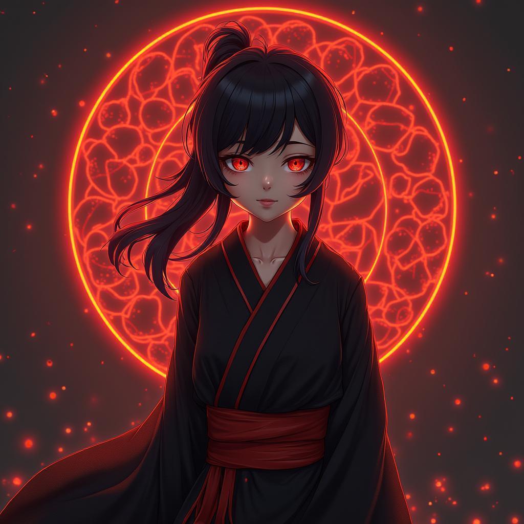 Itachi in Glowing Symmetrical Digital Light