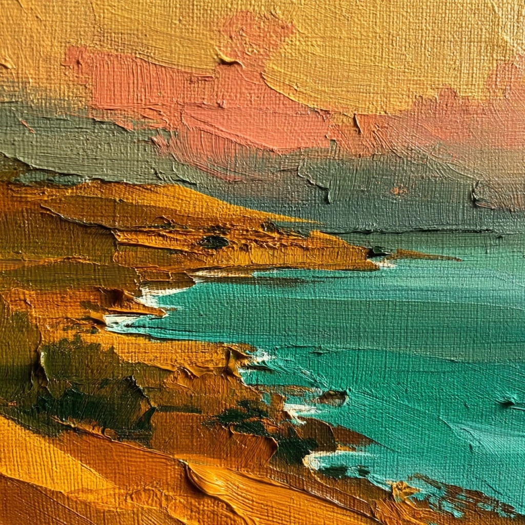 God poseidon, oil painting on canvas, thick impasto brushstrokes, visible canvas weave texture