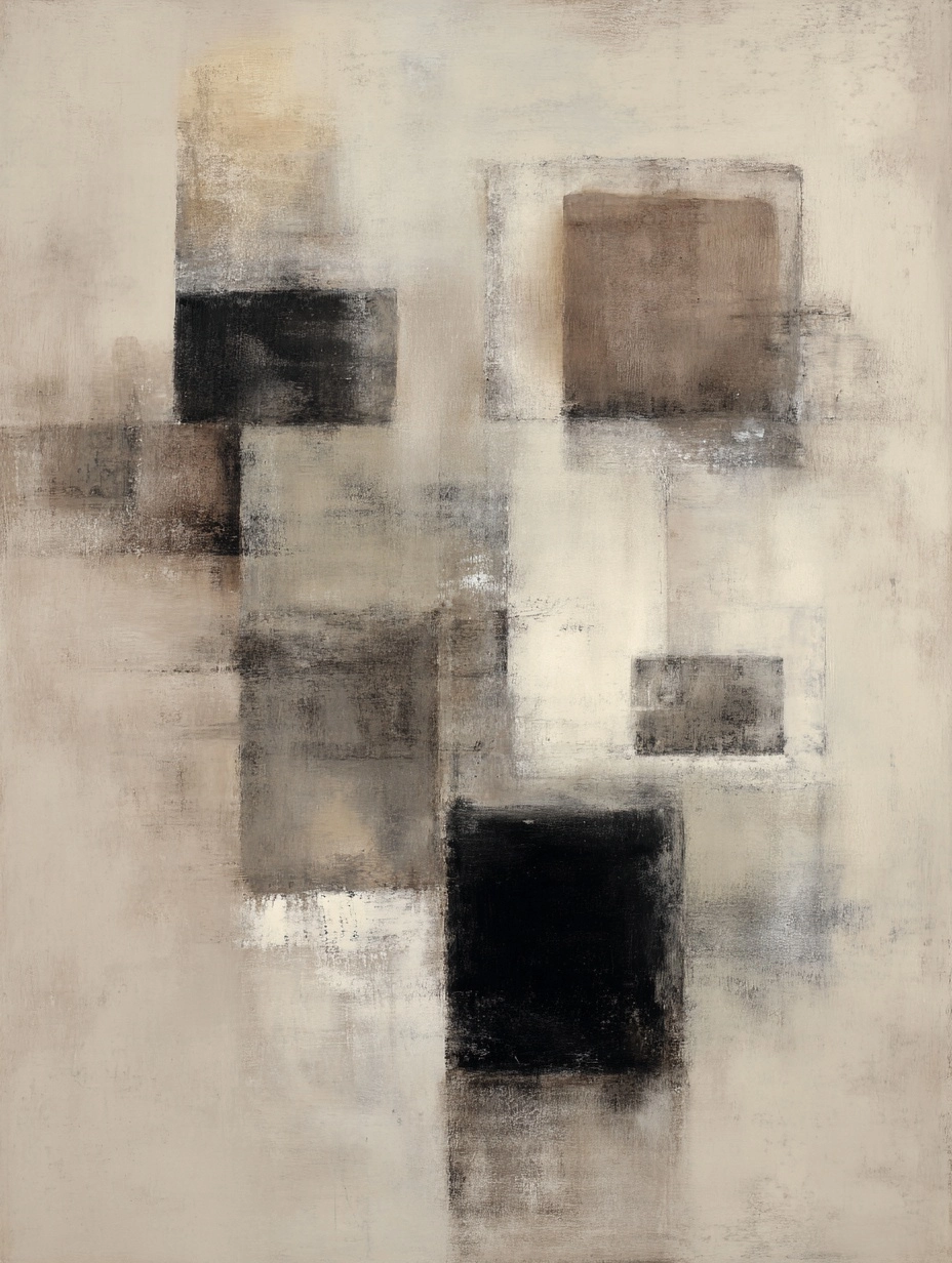 Soft pastel abstract wabi sabi minimal painting oil a centered blocks , soft gradients