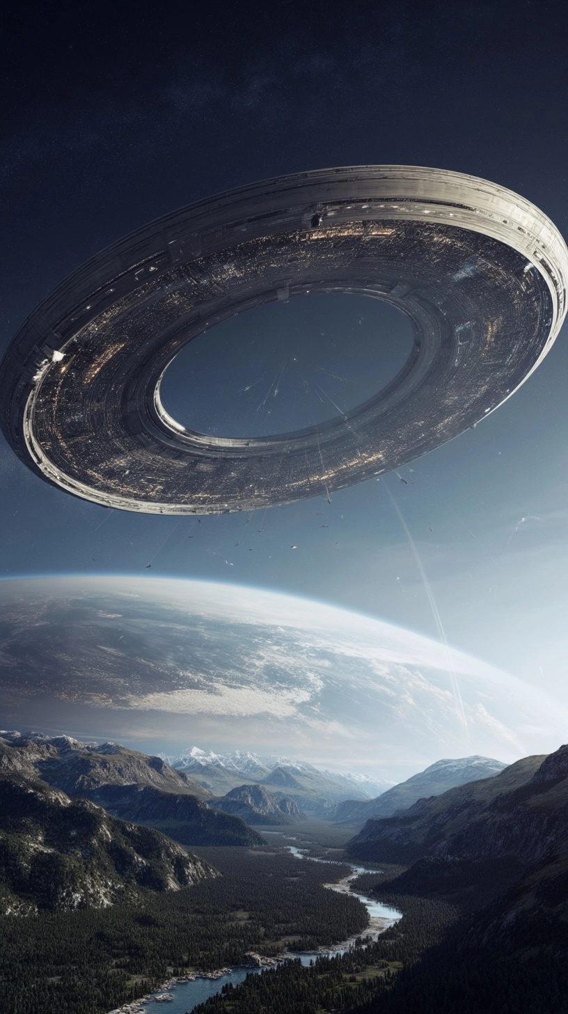 Ultra-realistic photographic high definition view from a mountain valley on the planet