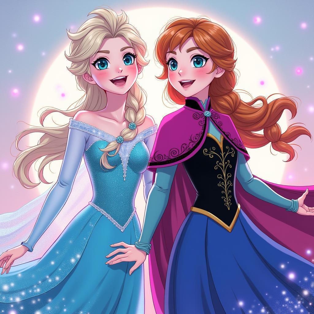 Elsa and Anna Radiant in Vibrant Anime