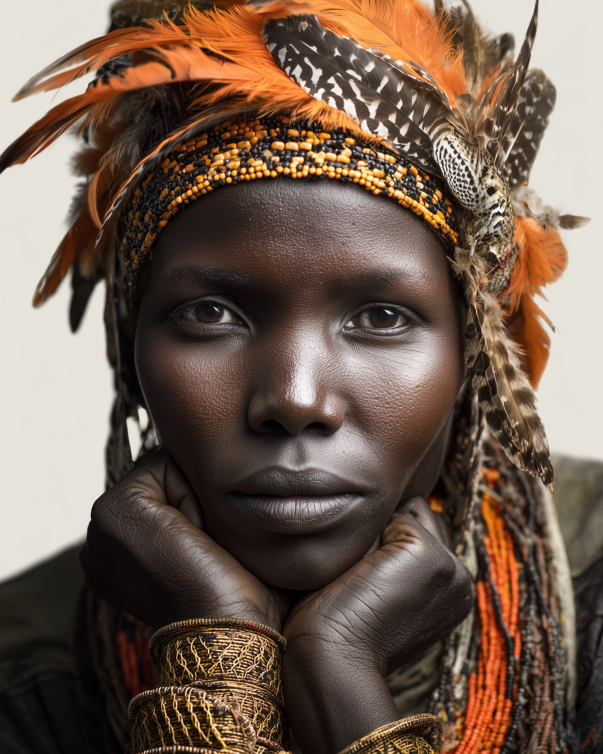 Portrait of a Nuer woman from South Sudan, young woman in her mid-twenties, natural luminous skin
