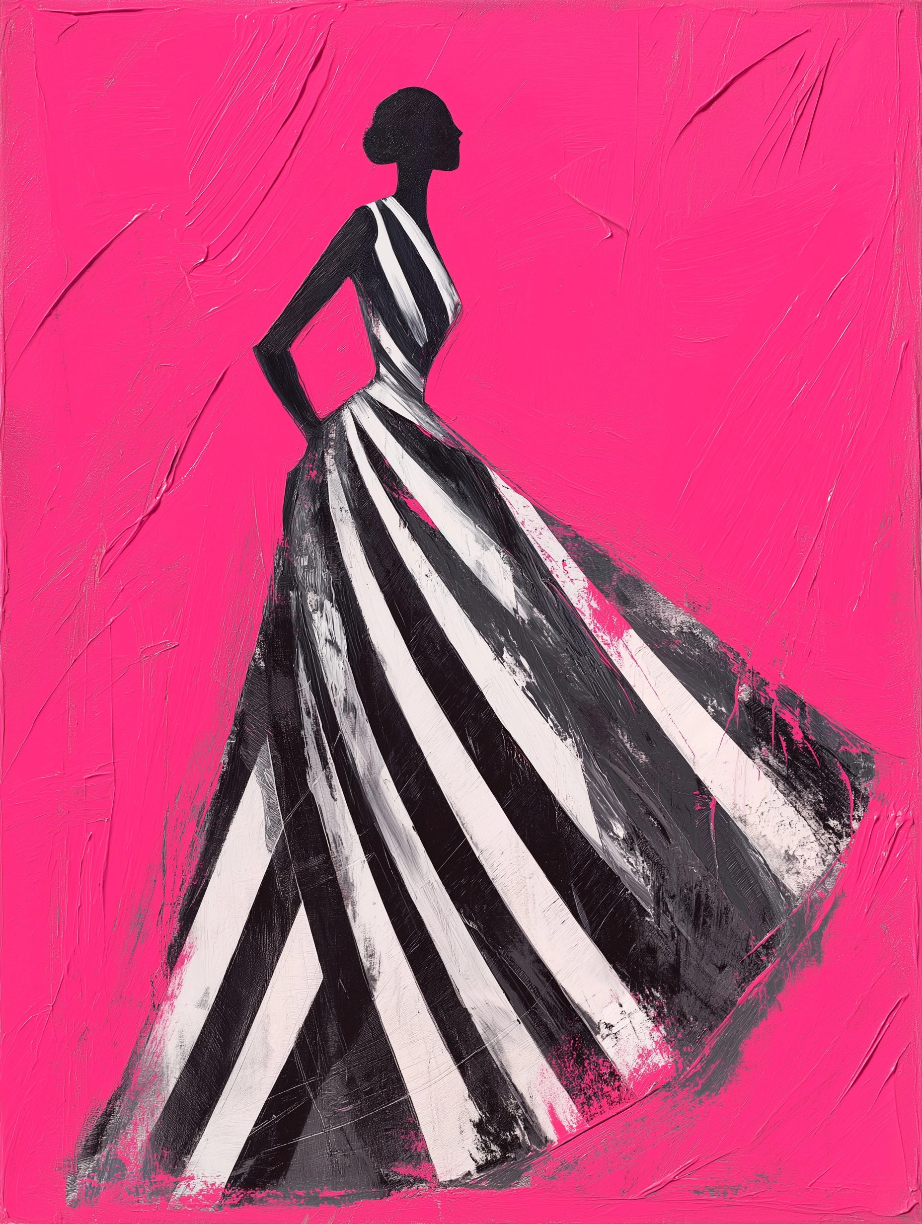 Elegant abstract fashion figure, faceless silhouette of a black woman in motion
