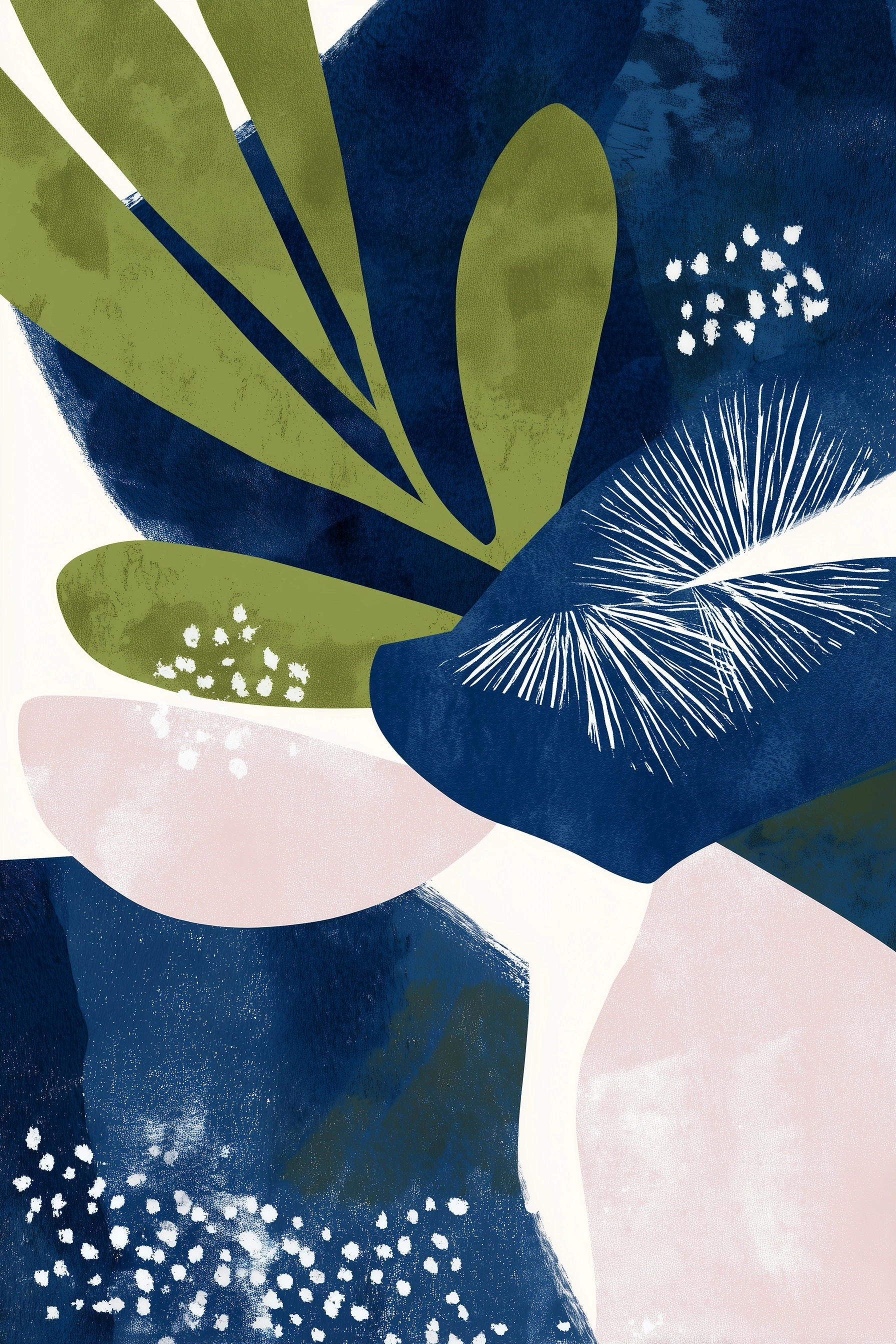 Abstract botanical illustration, featuring two large