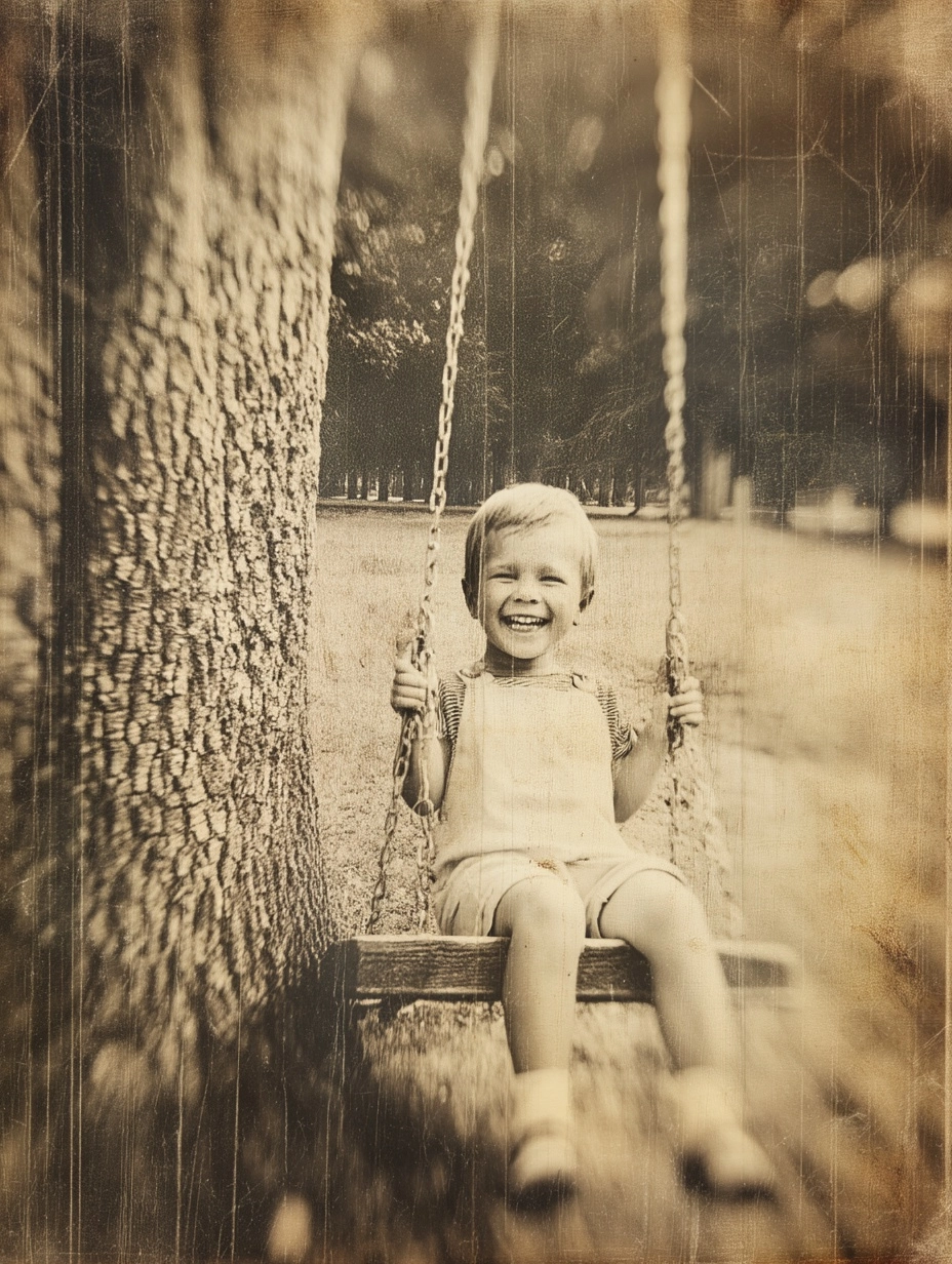 An old vintage photo of a cute little child from the 1930s