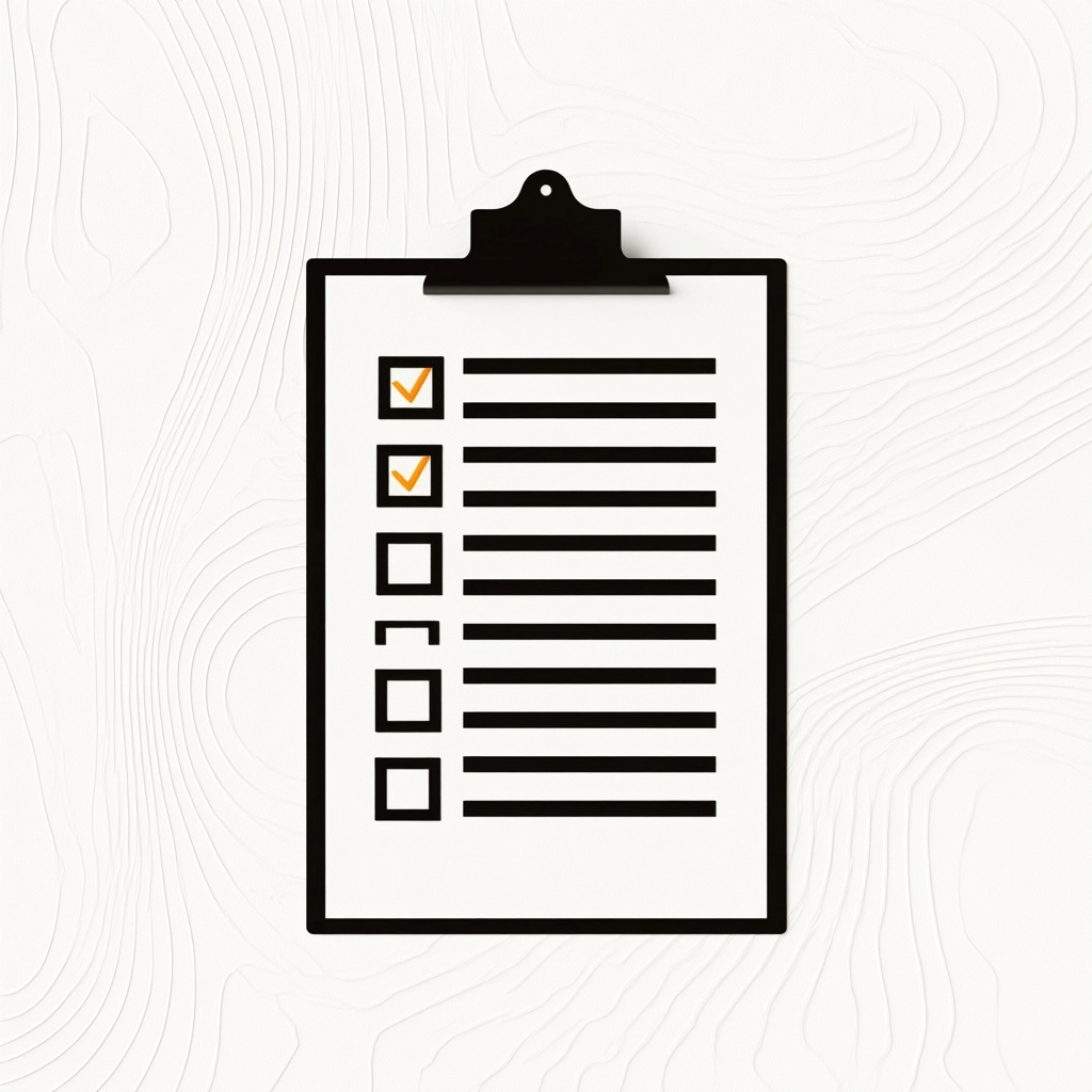 Clipboard with a checklist, dramatic high contrast lighting, pure white background