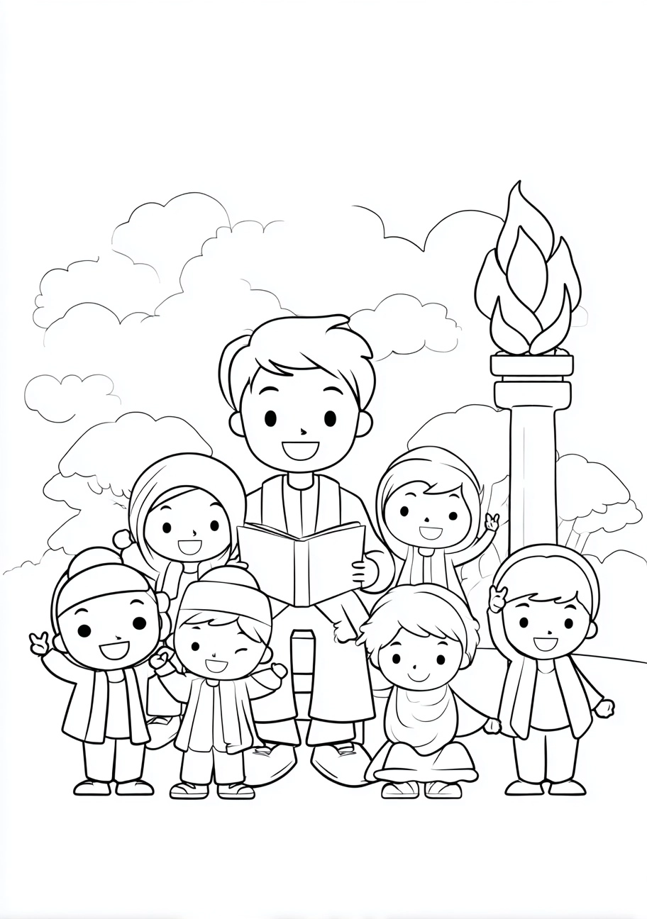 A children's coloring page outline for Hardiknas/Harkitnas theme, featuring Ki Hajar Dewantara