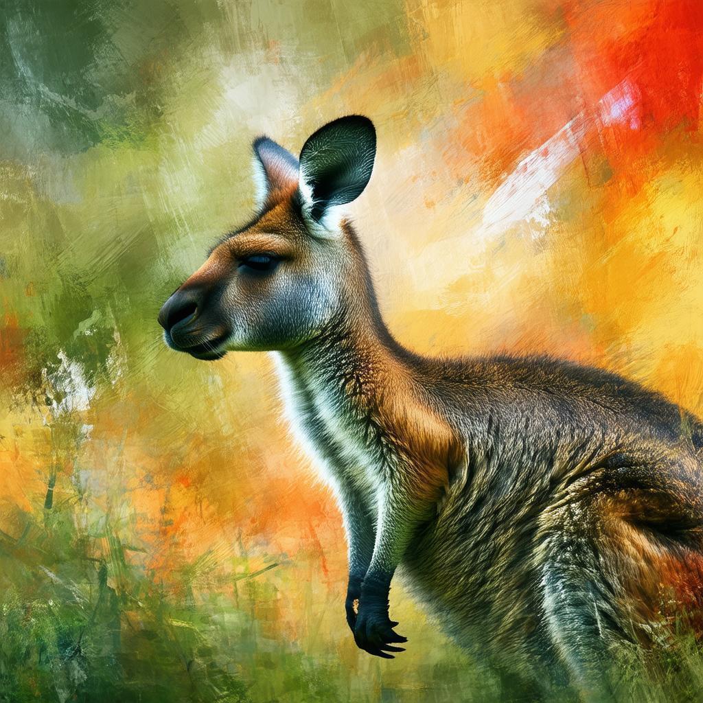 Kangaroo in Vivid Painterly Digital Strokes