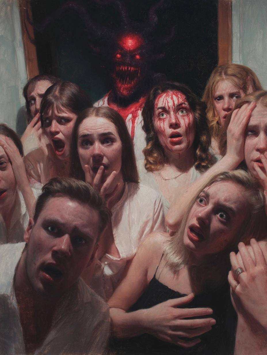 Photorealism all people meet horror and feeling fear