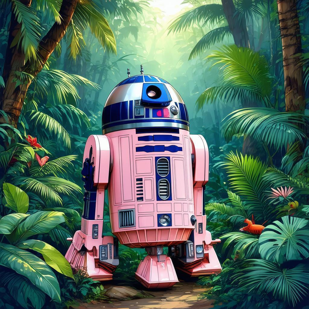 Pink R2 D2 in a Botanical Jungle
