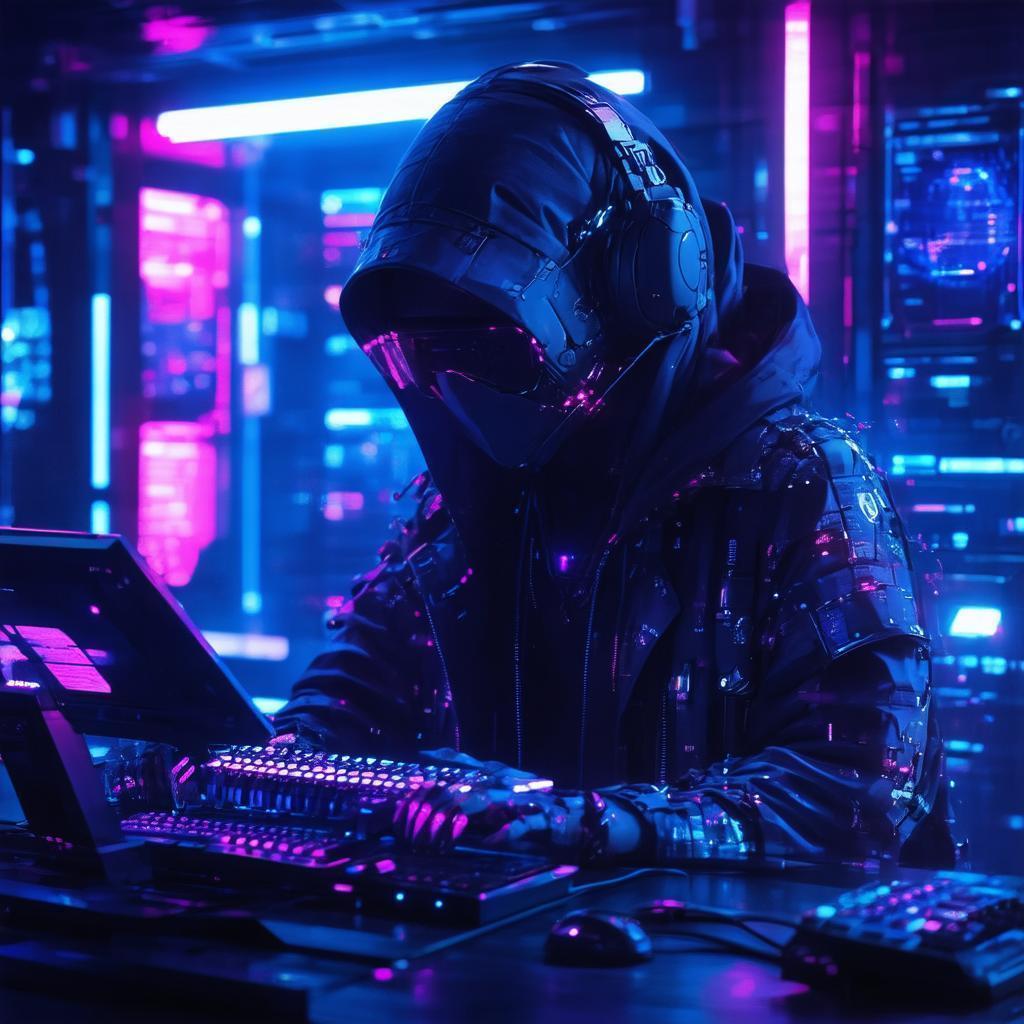 Cyberpunk Hacker Centered in Neon Shadows