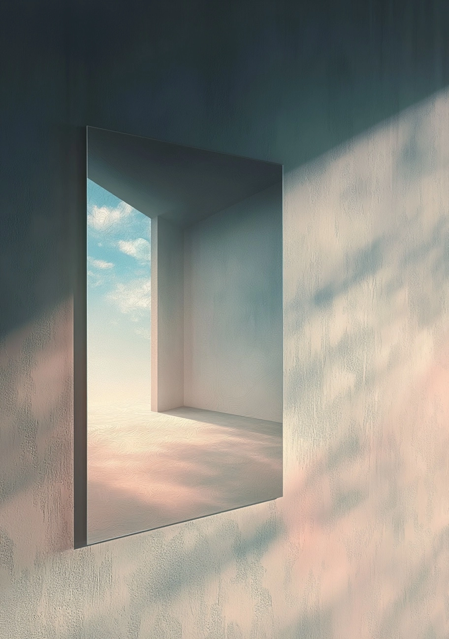 A high-quality rectangular mirror, with its surface serving as the focal point of the image. The mir