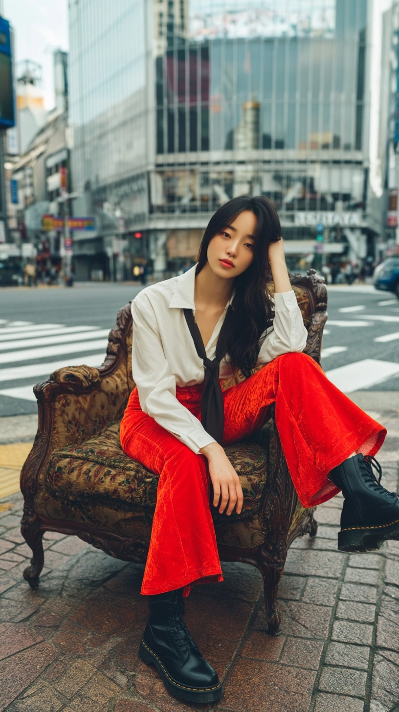An elegant beautiful 20-year-old Japanese or Korean woman, fashion model body