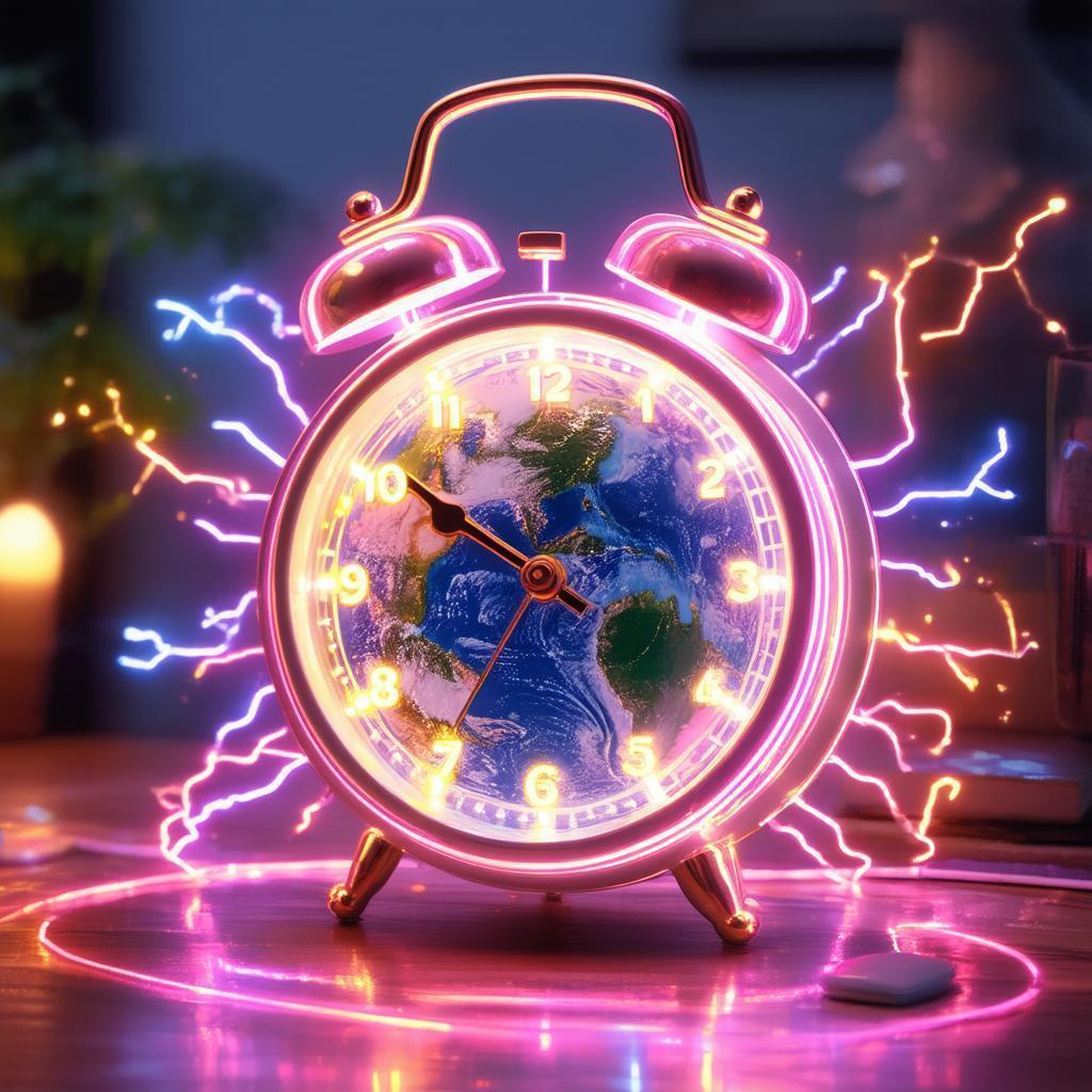 Anime Alarm Clock Holding a Neon Earth