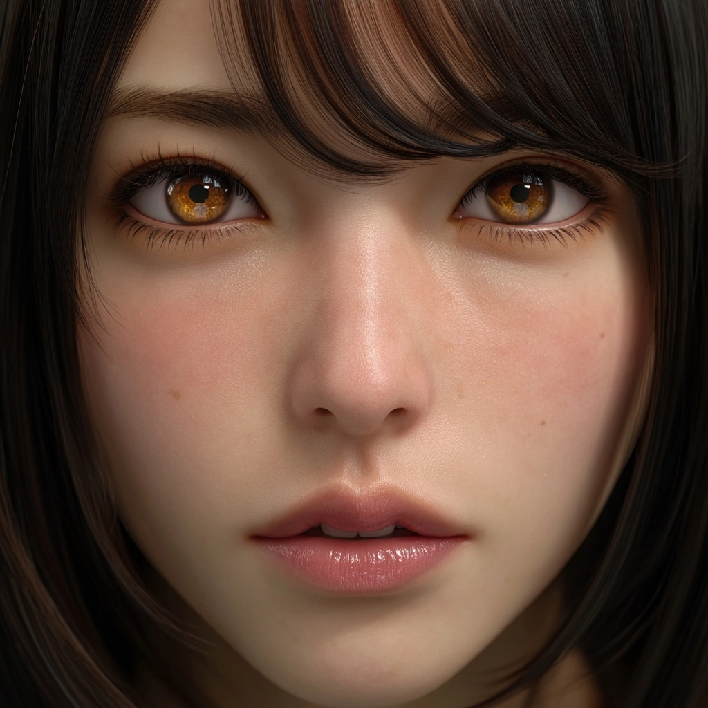 Ultra-photorealistic close-up cinematic portrait of a breathtaking 24-year-old Japanese woman with s