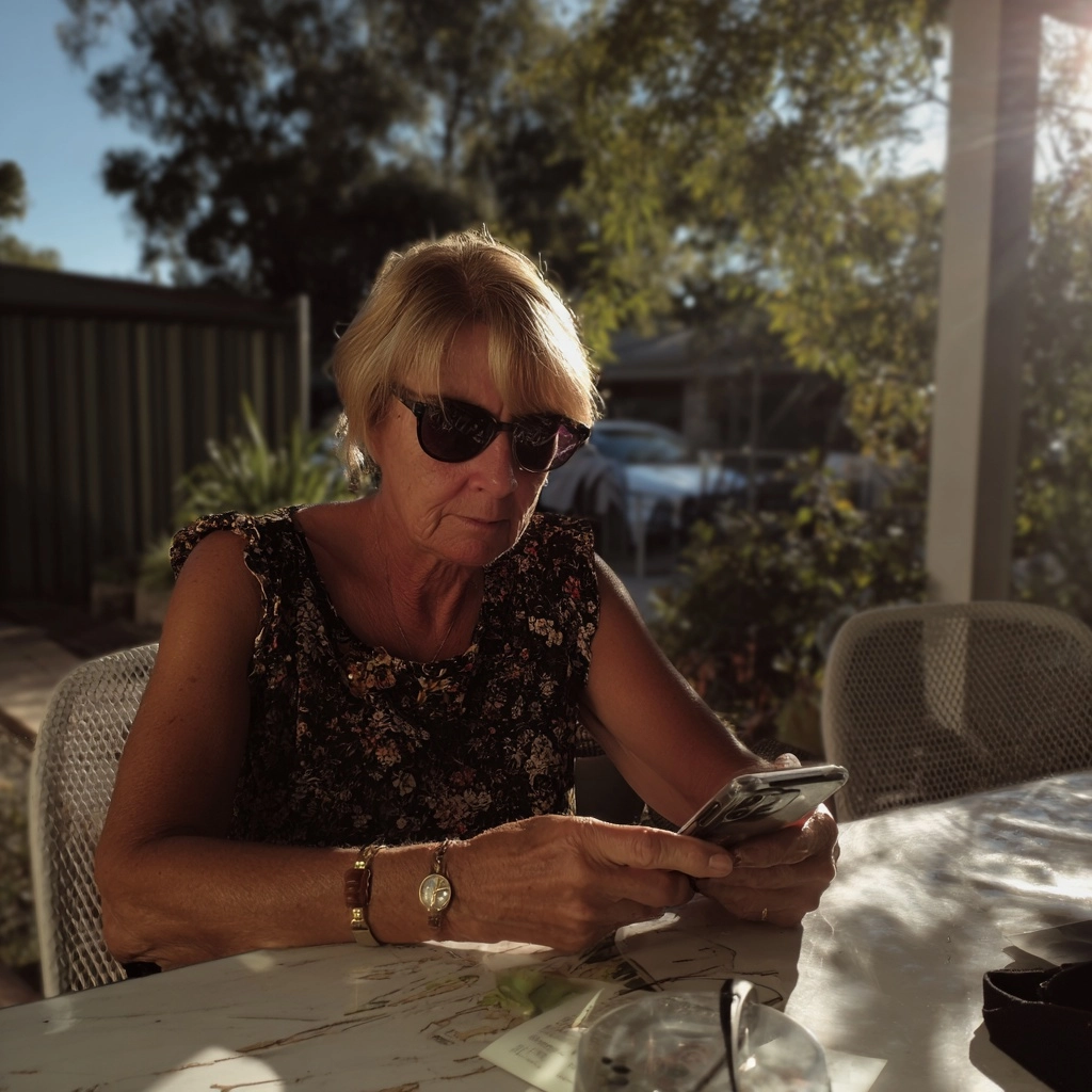 A photograph taken by a family member of a 60yo Australian mother on a smart phone