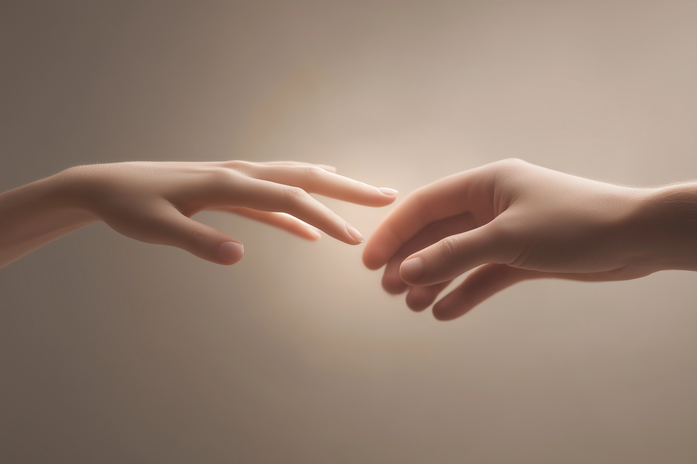 Artistic close-up of a woman's hand gently touching a man's side, soft warm light