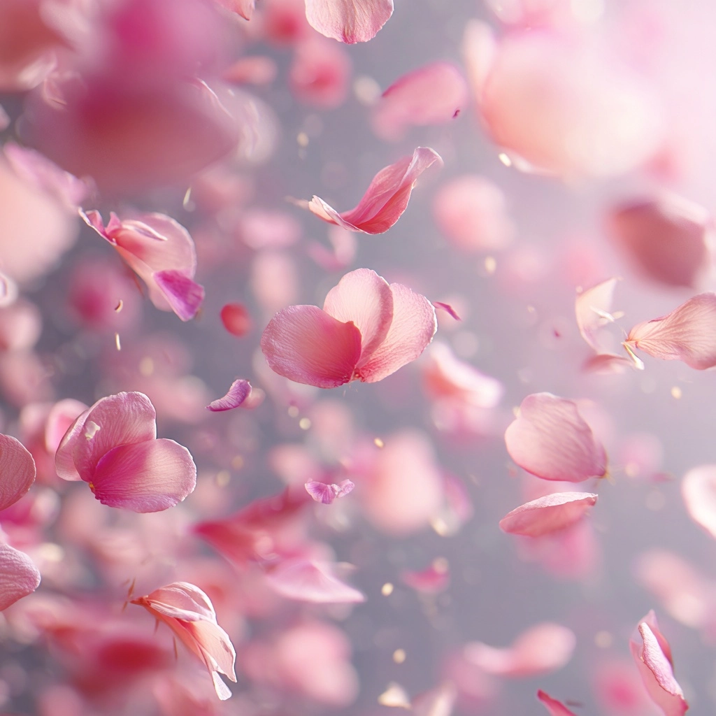 Based on the attached image, added softly falling pink petals, cinematic lighting