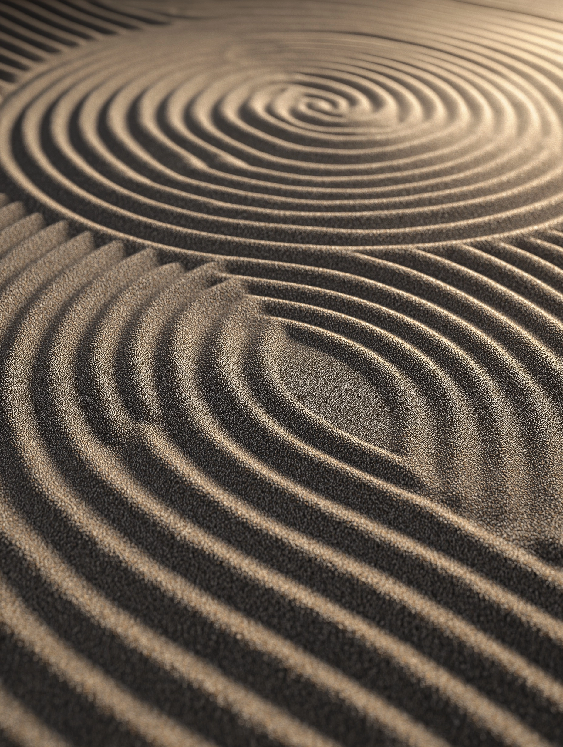 Zen garden raked sand pattern, karesansui, intricate ripples