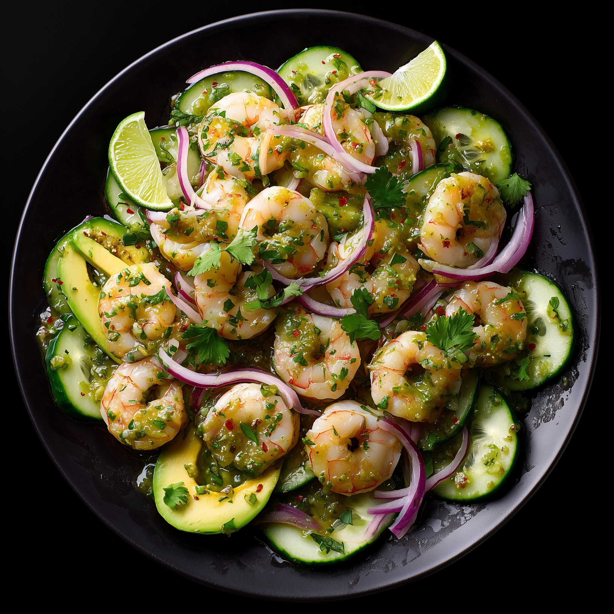Chilled shrimp with a firm plump texture arranged evenly