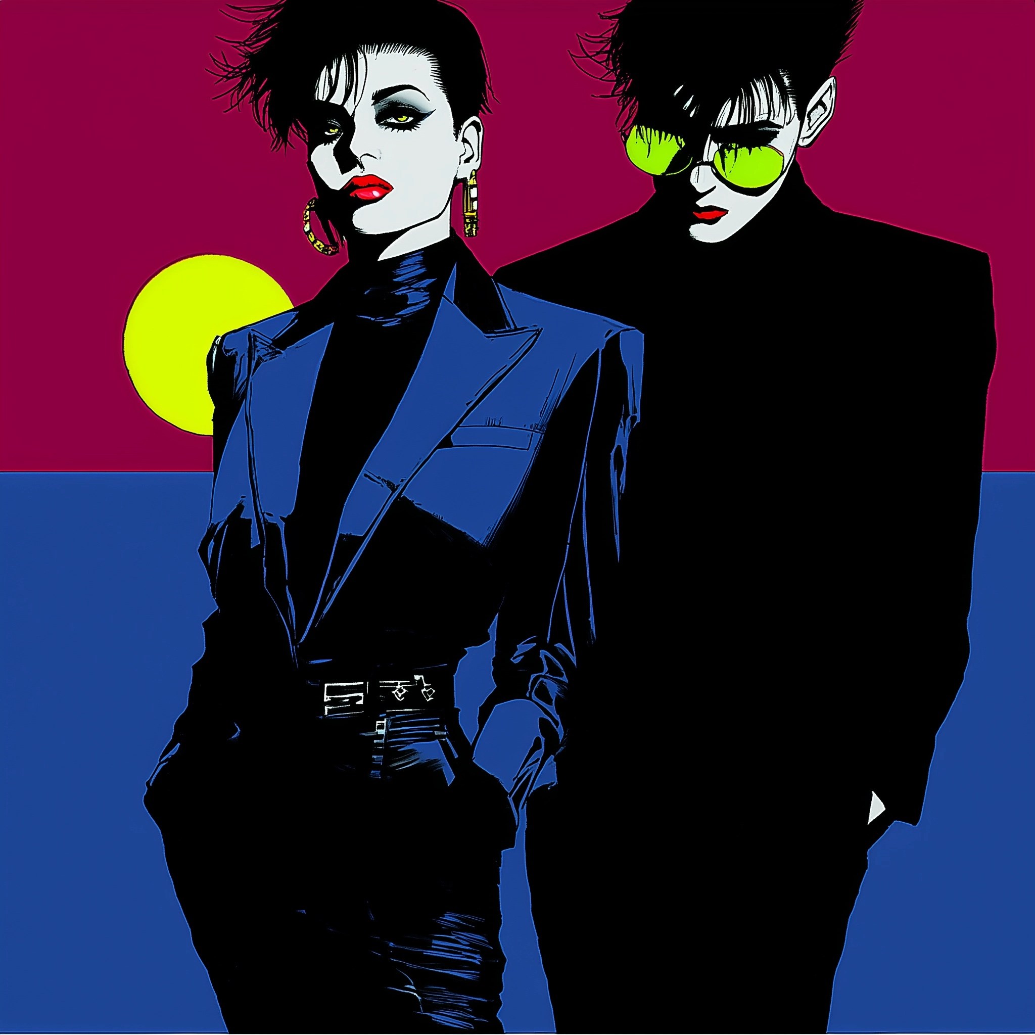 Post punk goth duo standing side by side