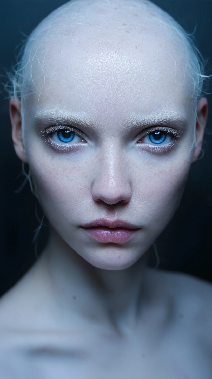 Portrait of an alien-like human, subtle extraterrestrial features
